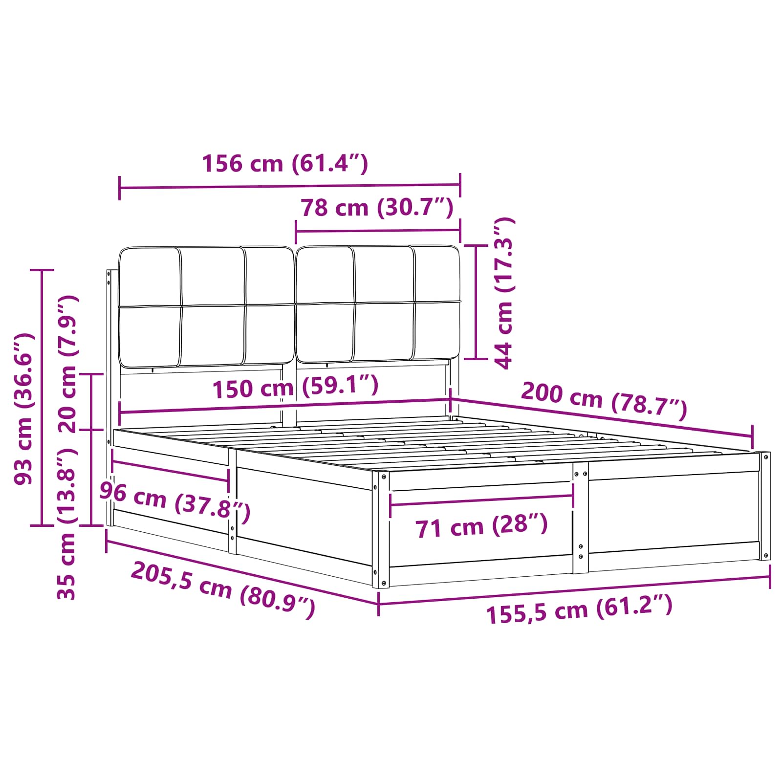 Bettgestell mit gepolstertem Kopfteil Hellgrau 200 x 200 cm