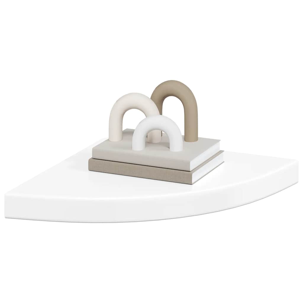 Schwebende Eckregale 2 Stk. Hochglanz-Weiß 25x25x3,8 cm MDF