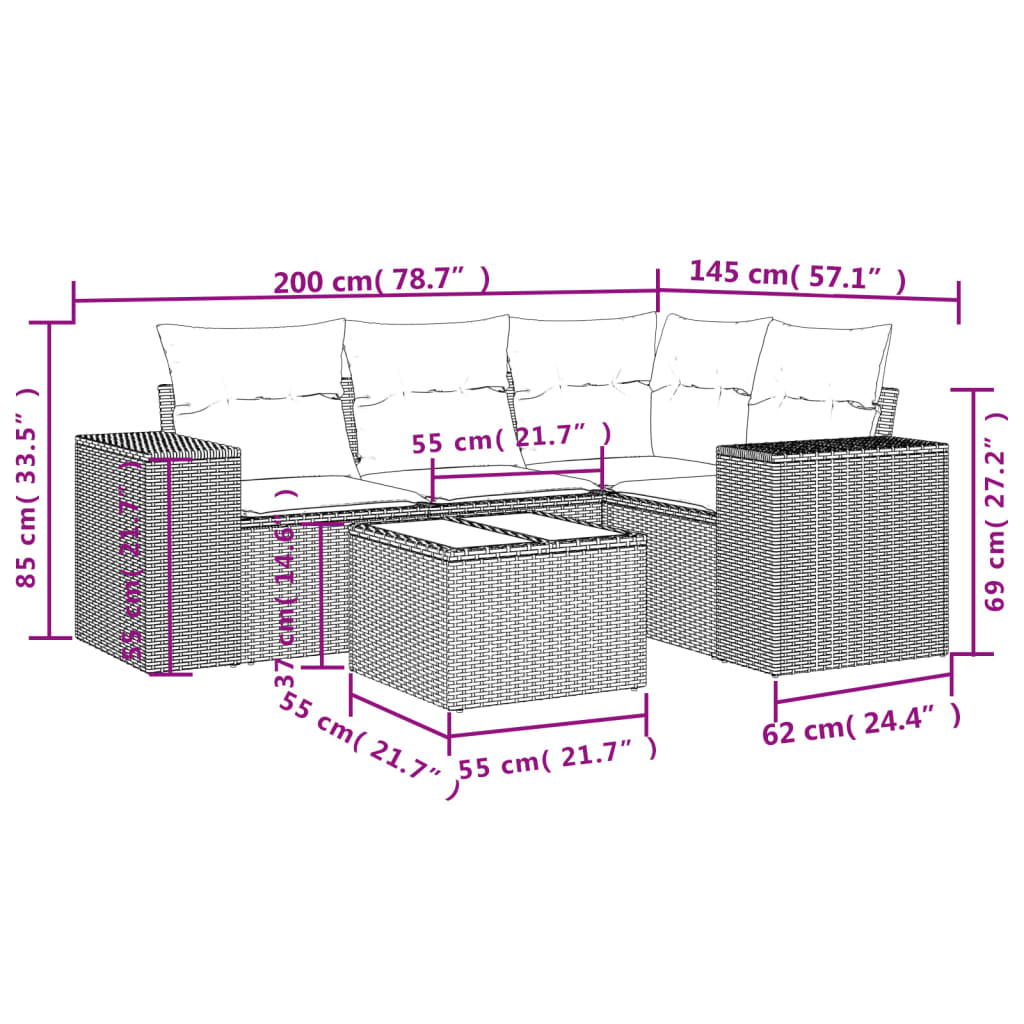4-tlg. Garten-Sofagarnitur mit Kissen Schwarz Poly Rattan