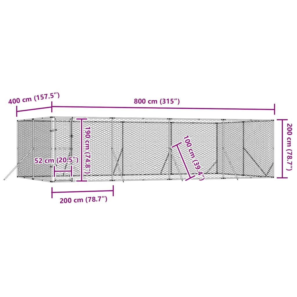 Outdoor-Hundezwinger Silbern 2x2x2 m Verzinkter Stahl