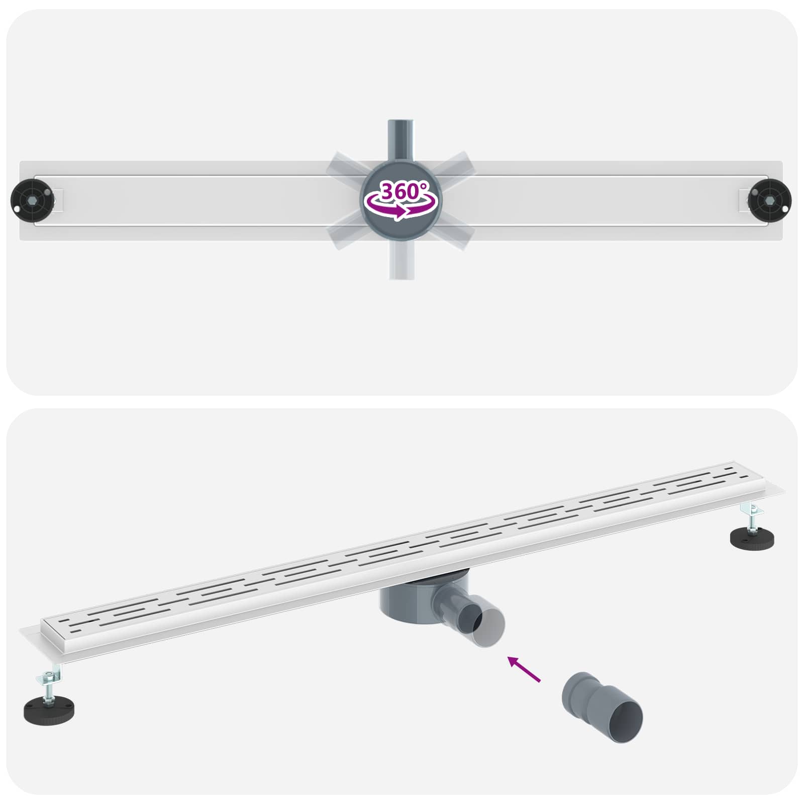 Duschabfluss mit Glashülle und 360° Siphon Schwarz 50 cm