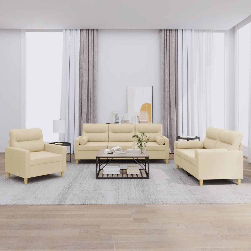 4-tlg. Sofagarnitur mit Kissen Taupe Stoff