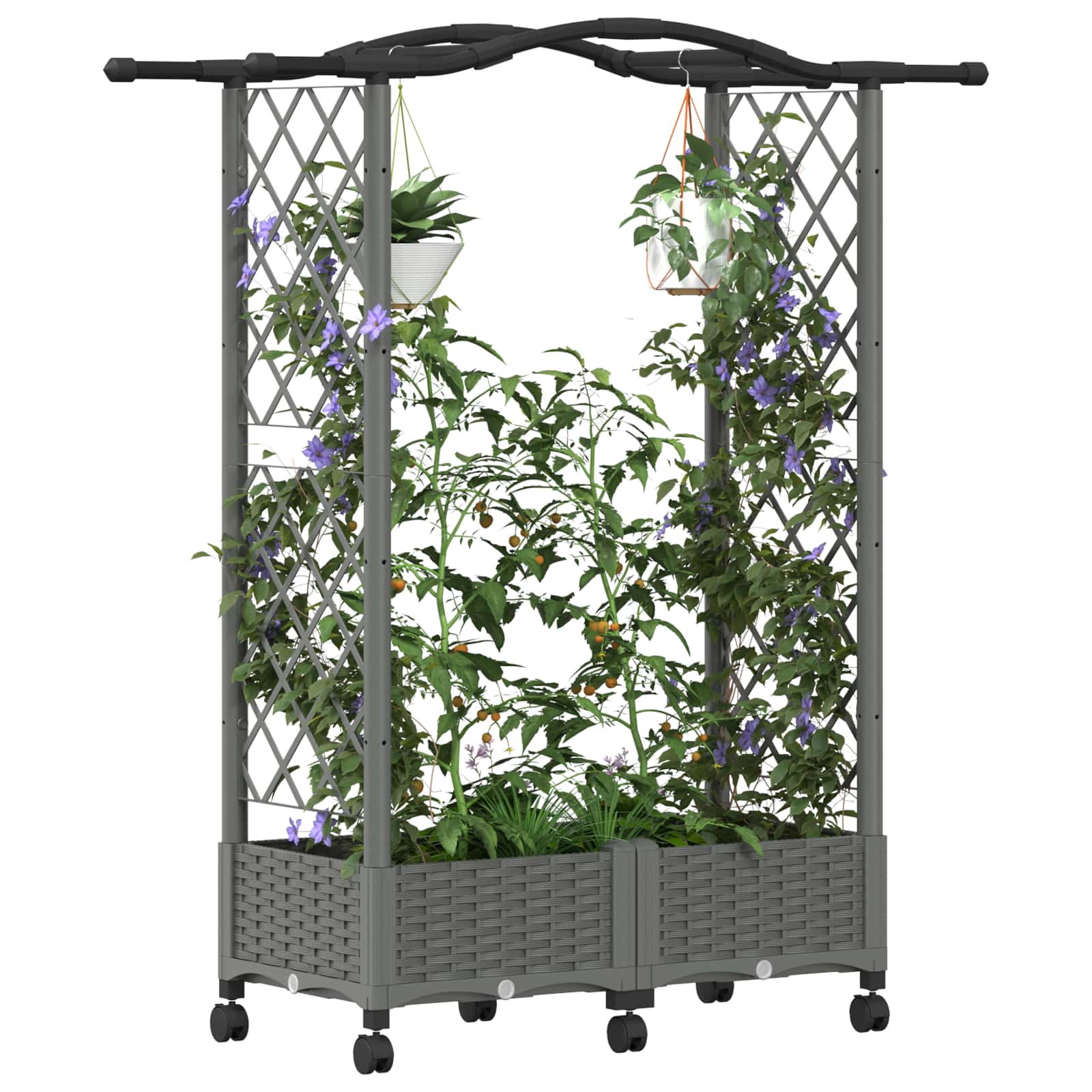 Hochbeet mit Rankgitter und Dach Braun 124 x 40 x 123 cm PP