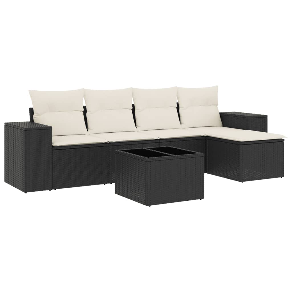 5-tlg. Garten-Sofagarnitur mit Kissen Schwarz Poly Rattan
