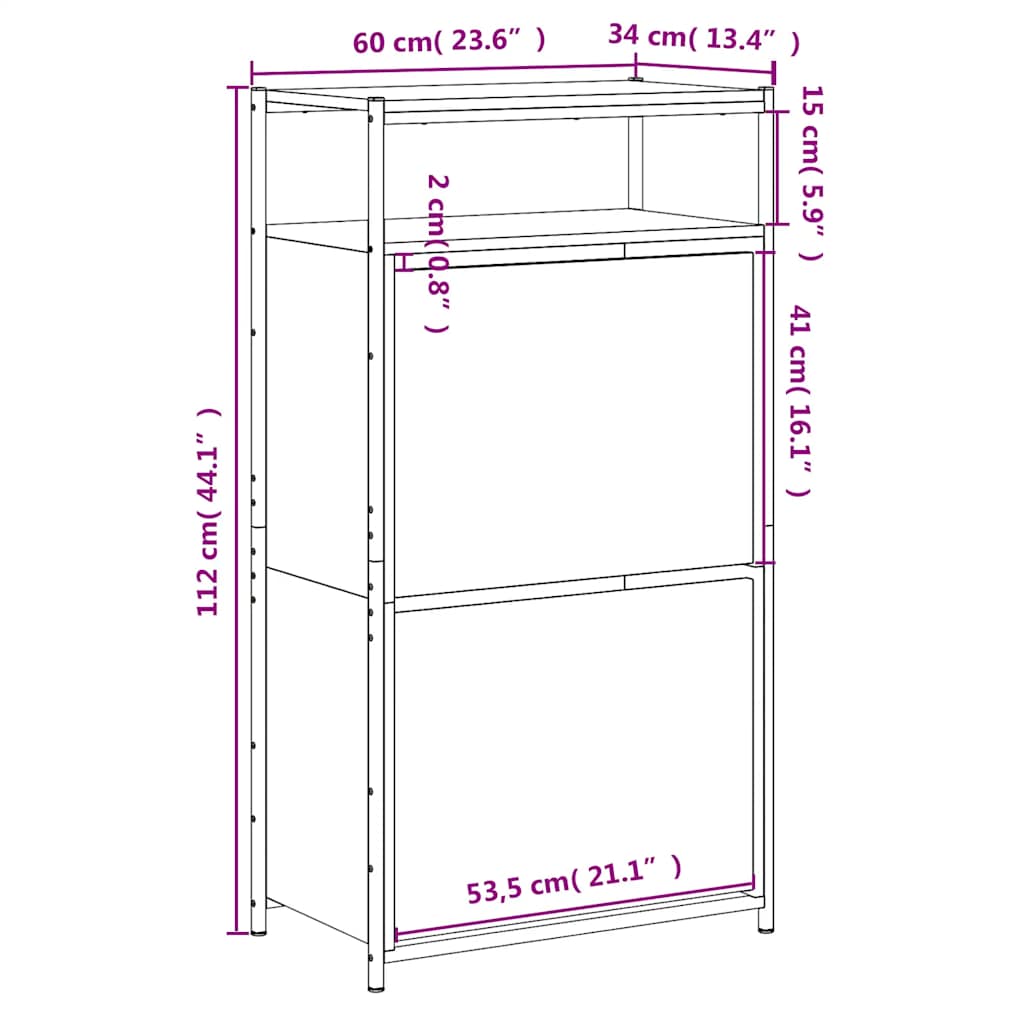 Schuhschrank mit 4 Klappen Sonoma-Eiche 100x34x112 cm