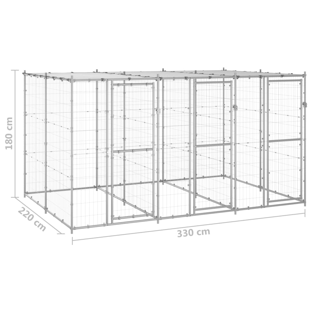 Outdoor-Hundezwinger Stahl mit Überdachung 110x220x180 cm