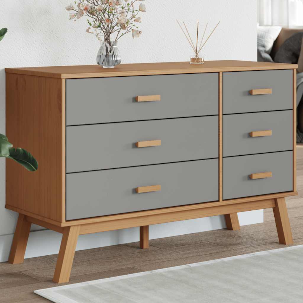 Schubladenschrank OLDEN Braun Massivholz Kiefer