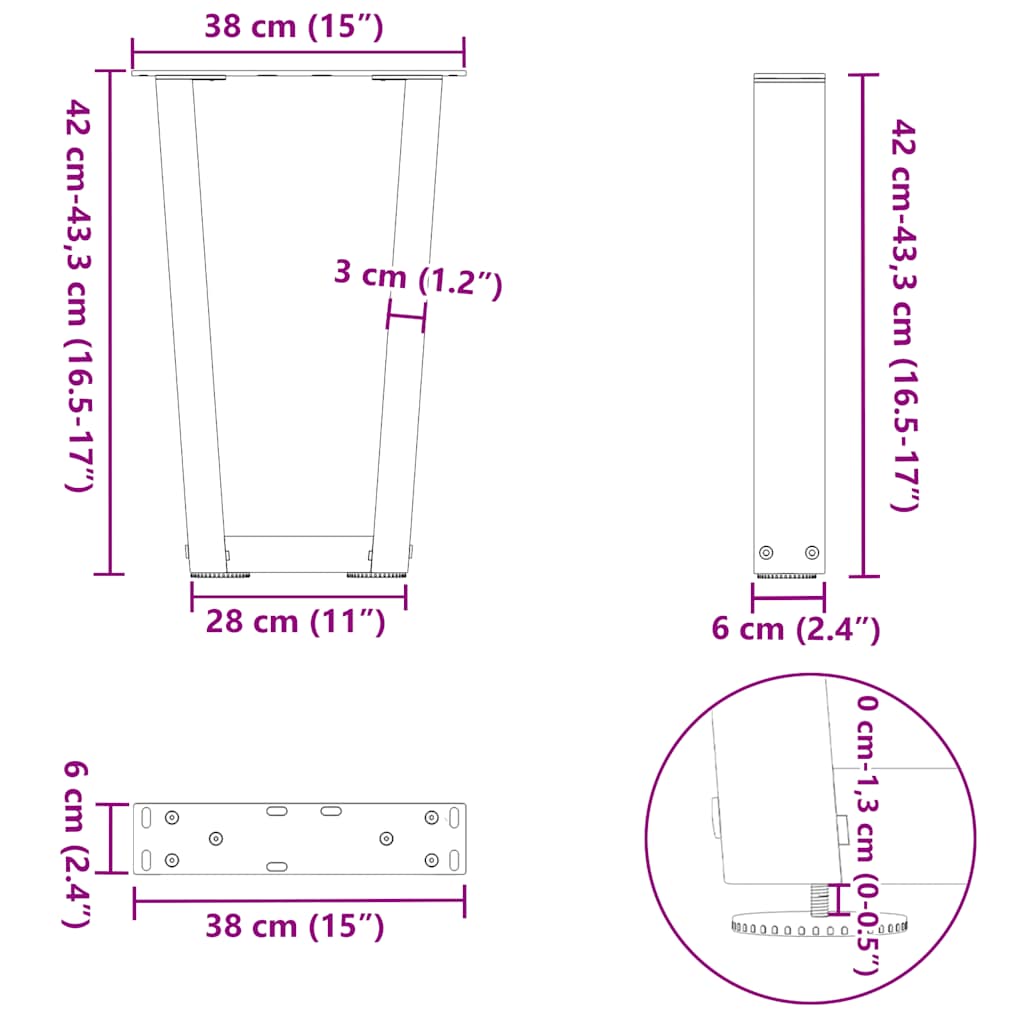 Couchtischbeine V-Form 2 Stück Schwarz 30x(30-31,3) cm Stahl