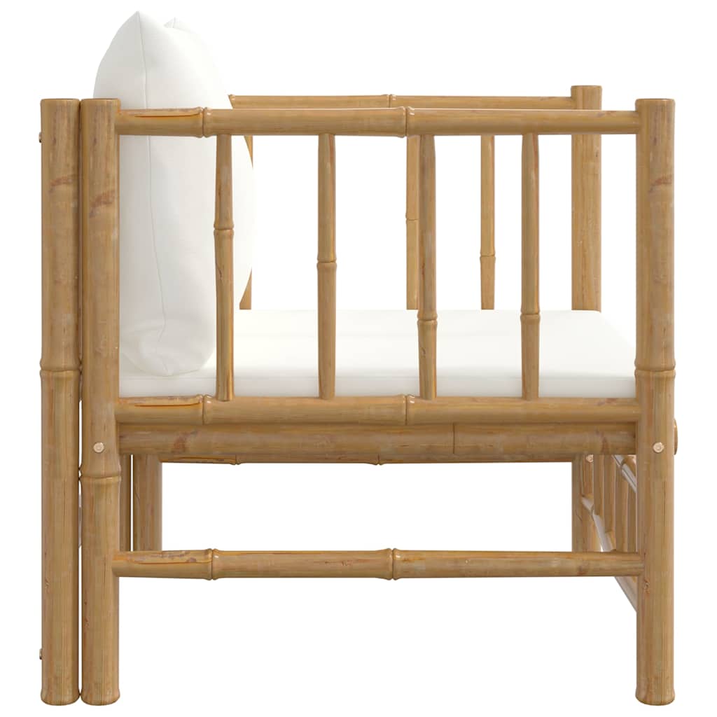 3-tlg. Garten-Lounge-Set mit Kissen Creme Bambus