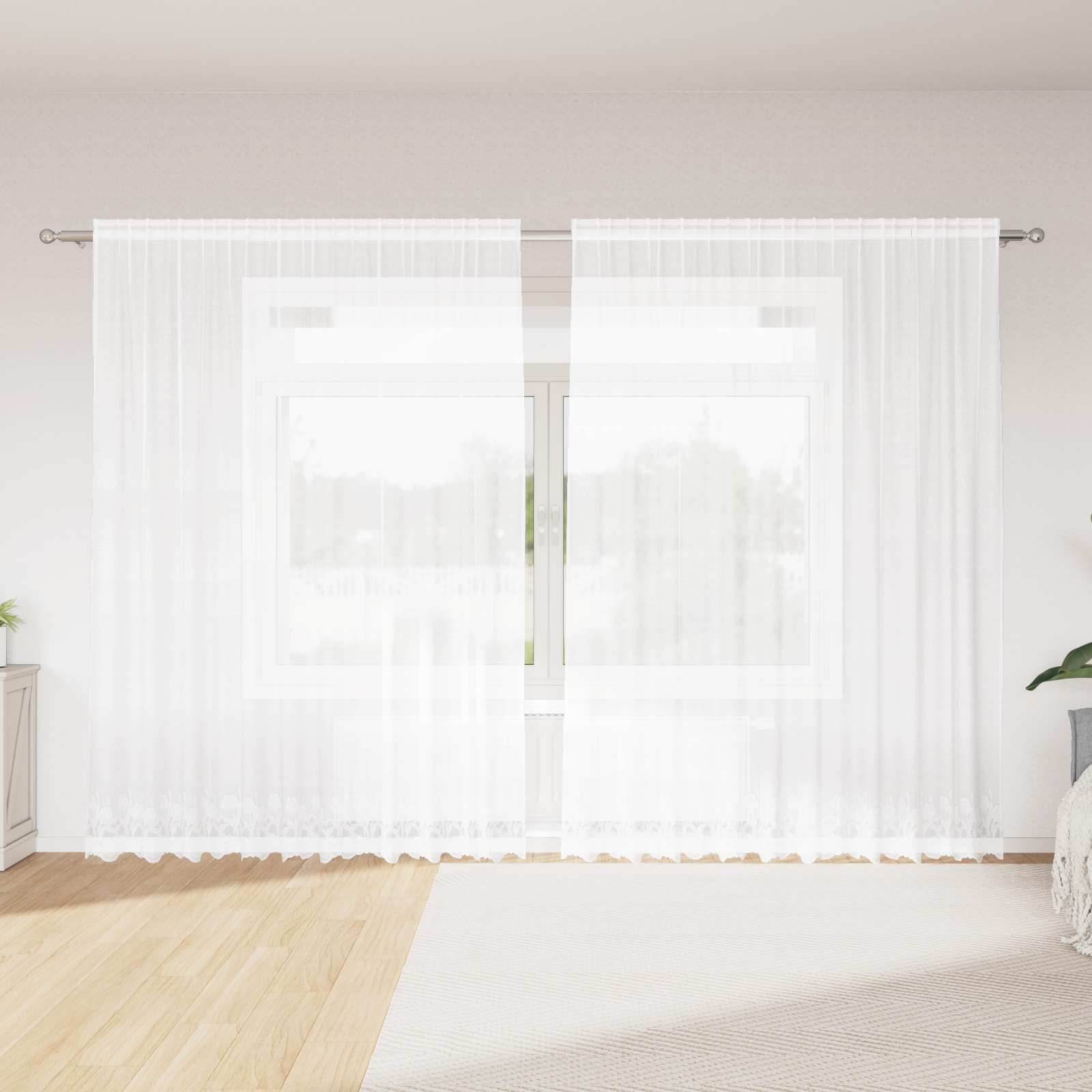 Spitzenvorhang mit Vorhängen Floral Weiß 80 x 150 cm Polyester