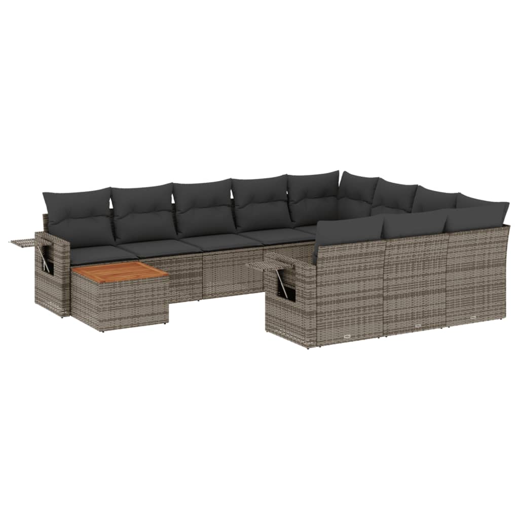 11-tlg. Garten-Sofagarnitur mit Kissen Schwarz Poly Rattan