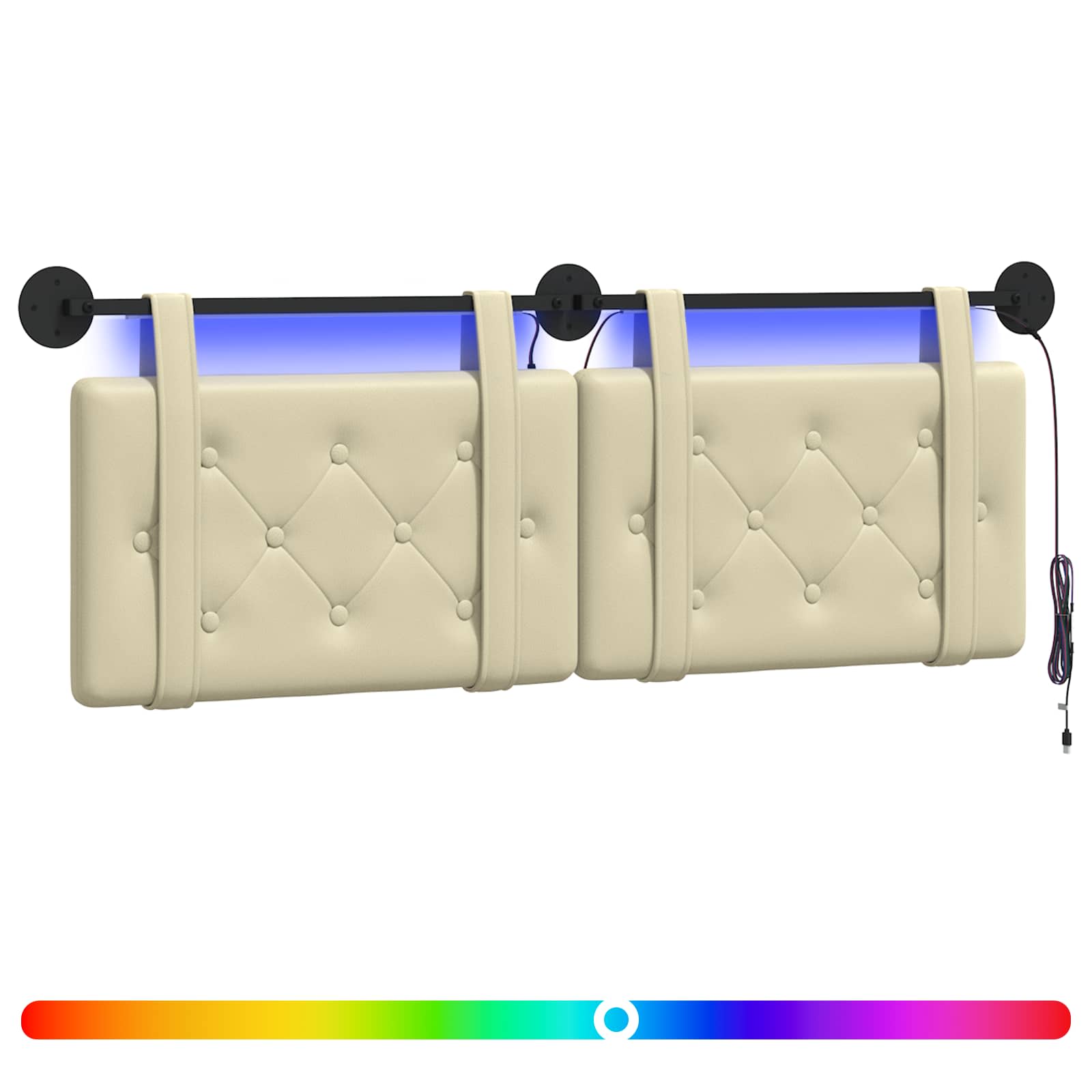 Hängendes Kopfteil Mit LED Licht Creme Kunstleder