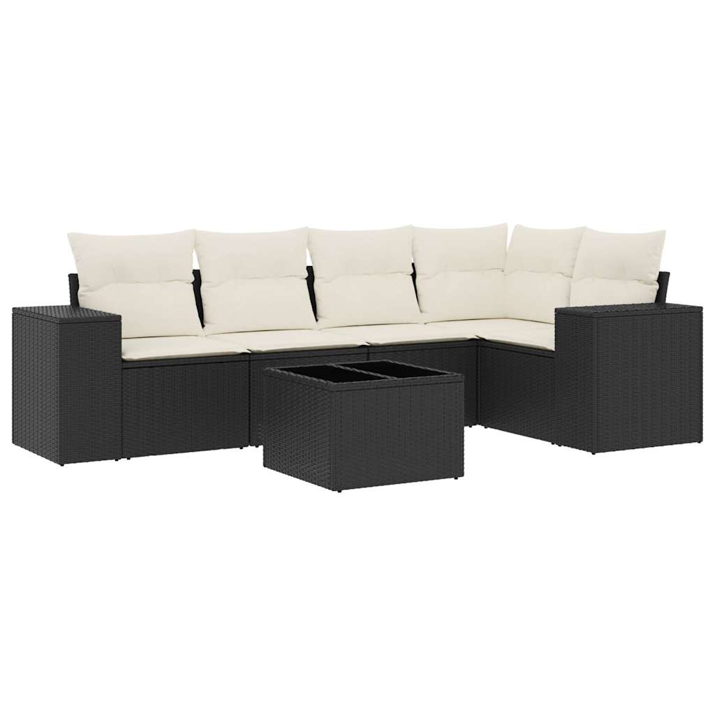 5-tlg. Garten-Sofagarnitur mit Kissen Schwarz Poly Rattan