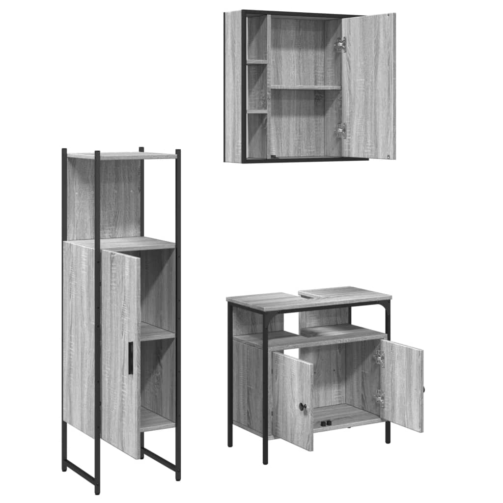 3-tlg. Badmöbel-Set Schwarz Holzwerkstoff