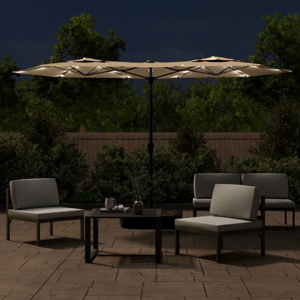 Doppel-Sonnenschirm mit LED-Leuchten Sandweiß 316x145 cm