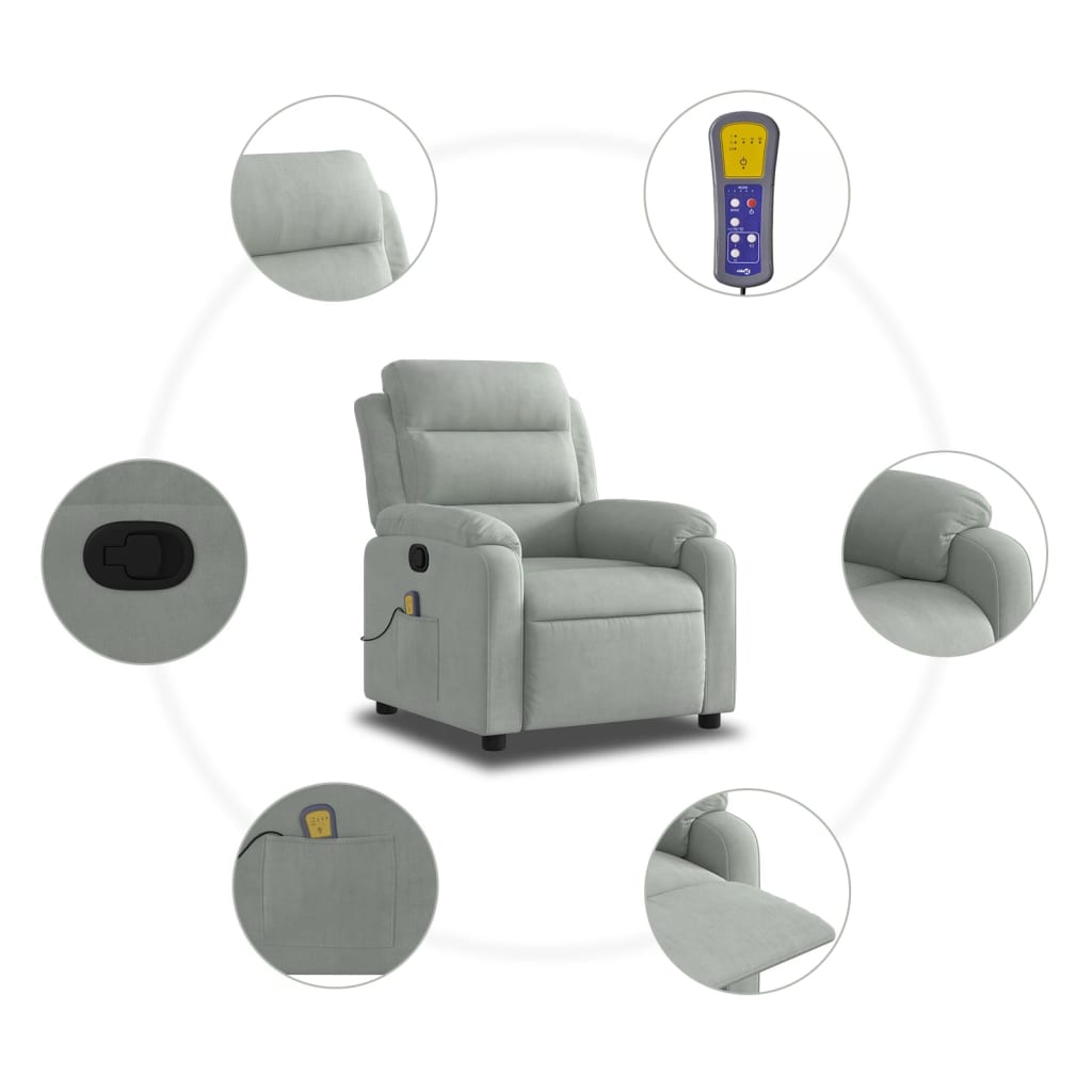 Massage-Relaxsessel, hellgrauer Samt