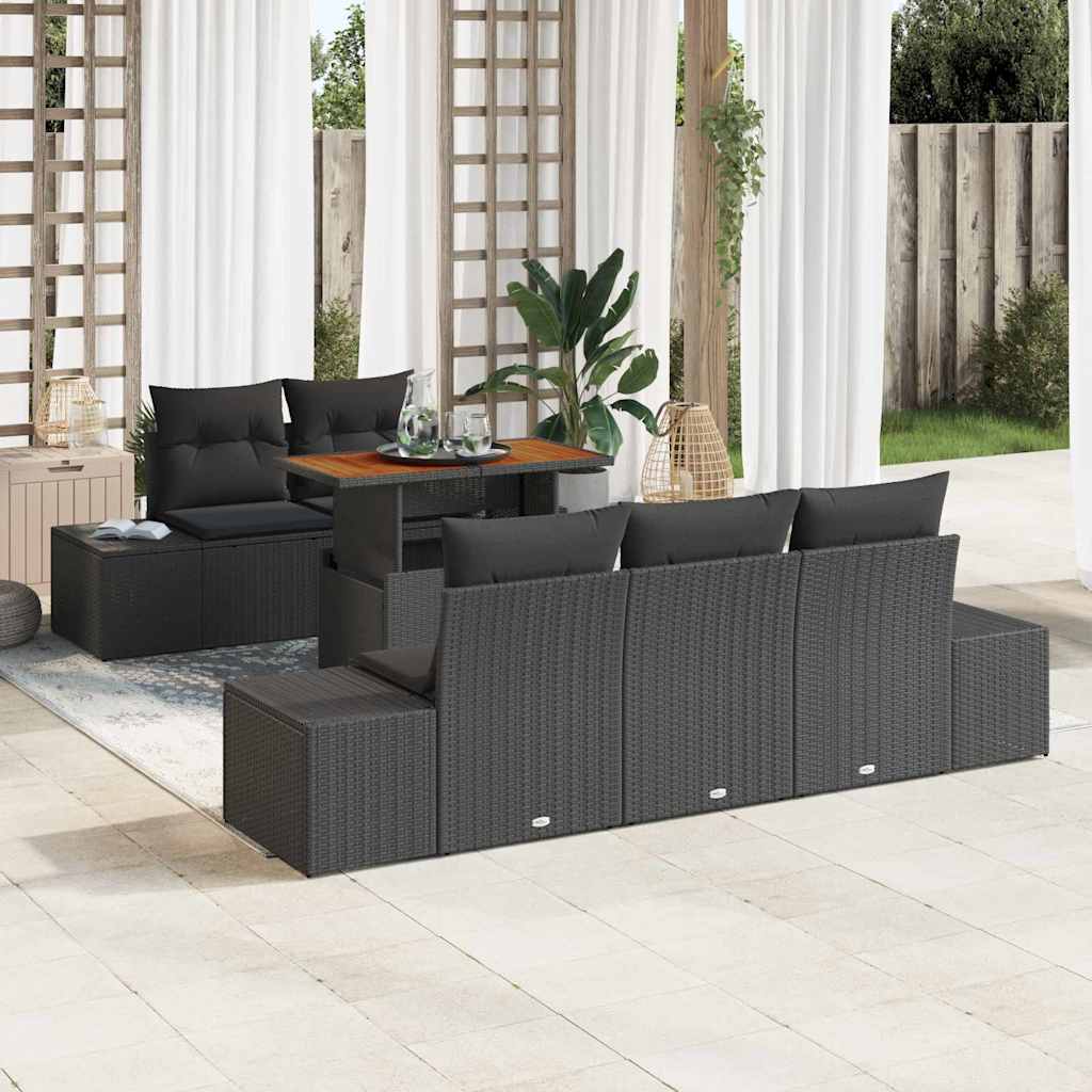 Garten Essgruppe mit Kissen 6 pcs Schwarz und Creme