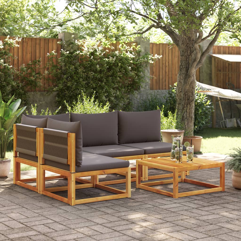 6-tlg. Gartensofa-Set mit Kissen Holz Akazie & Seil
