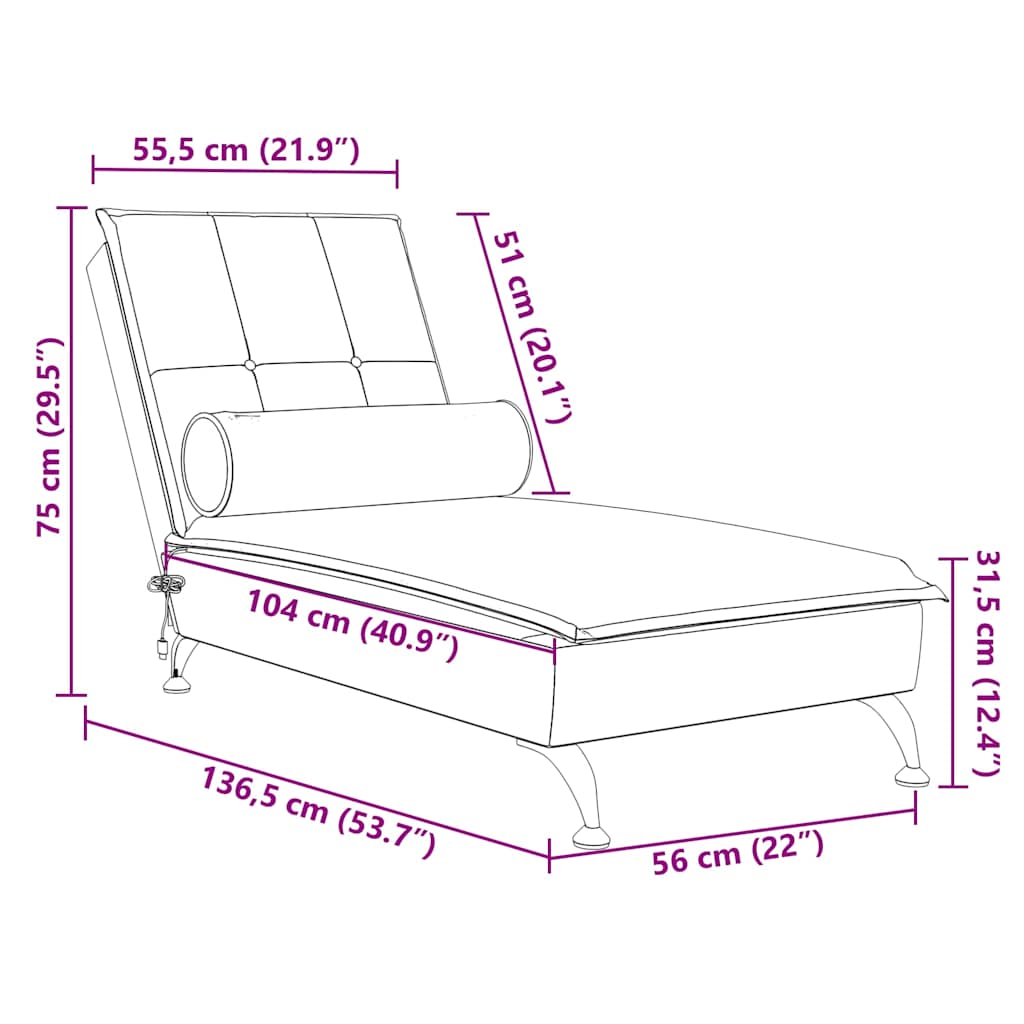 Massage-Chaiselongue mit Nackenrolle Hellgrau Samt