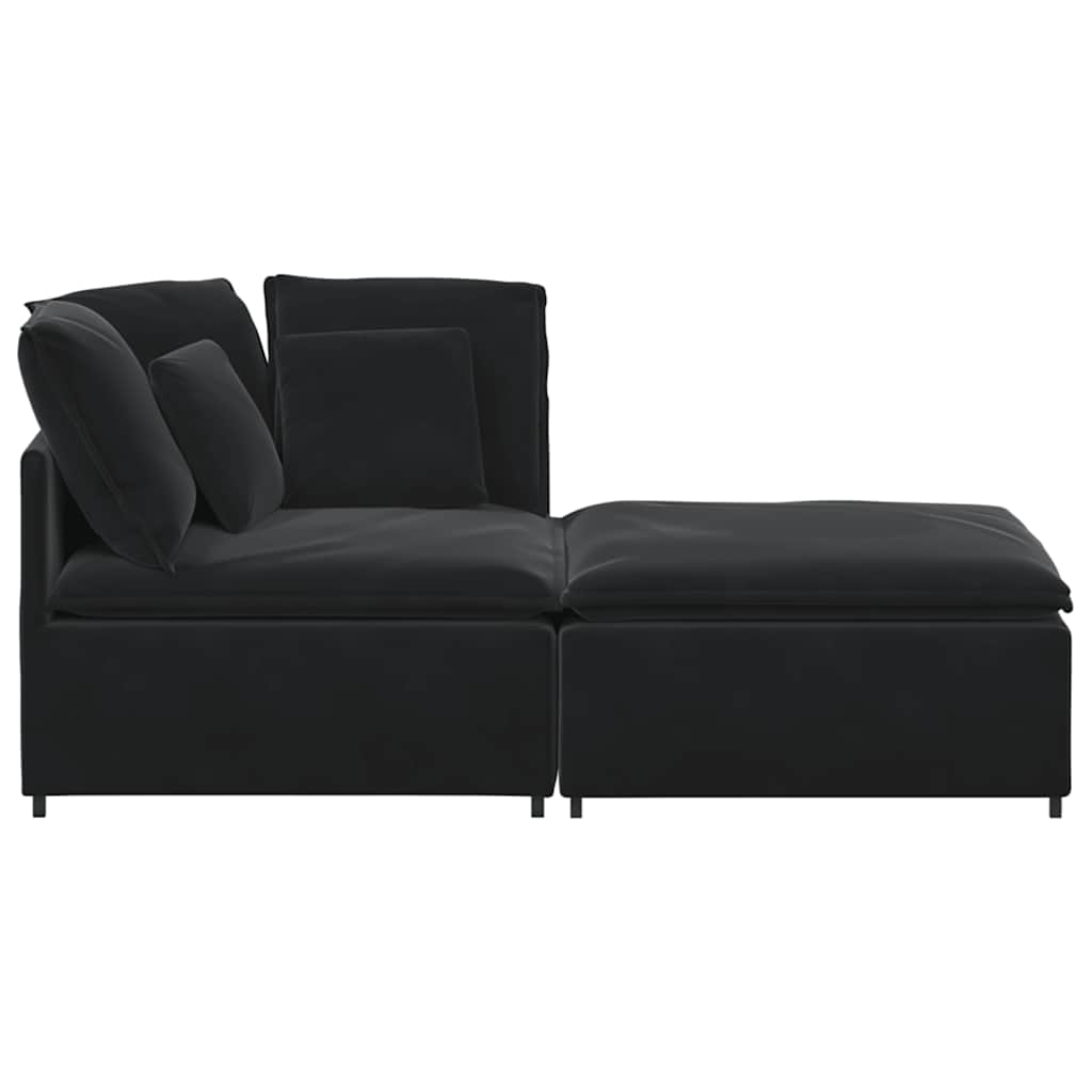 Modulares Sofa mit Fußhocker Kissen Samt Blau