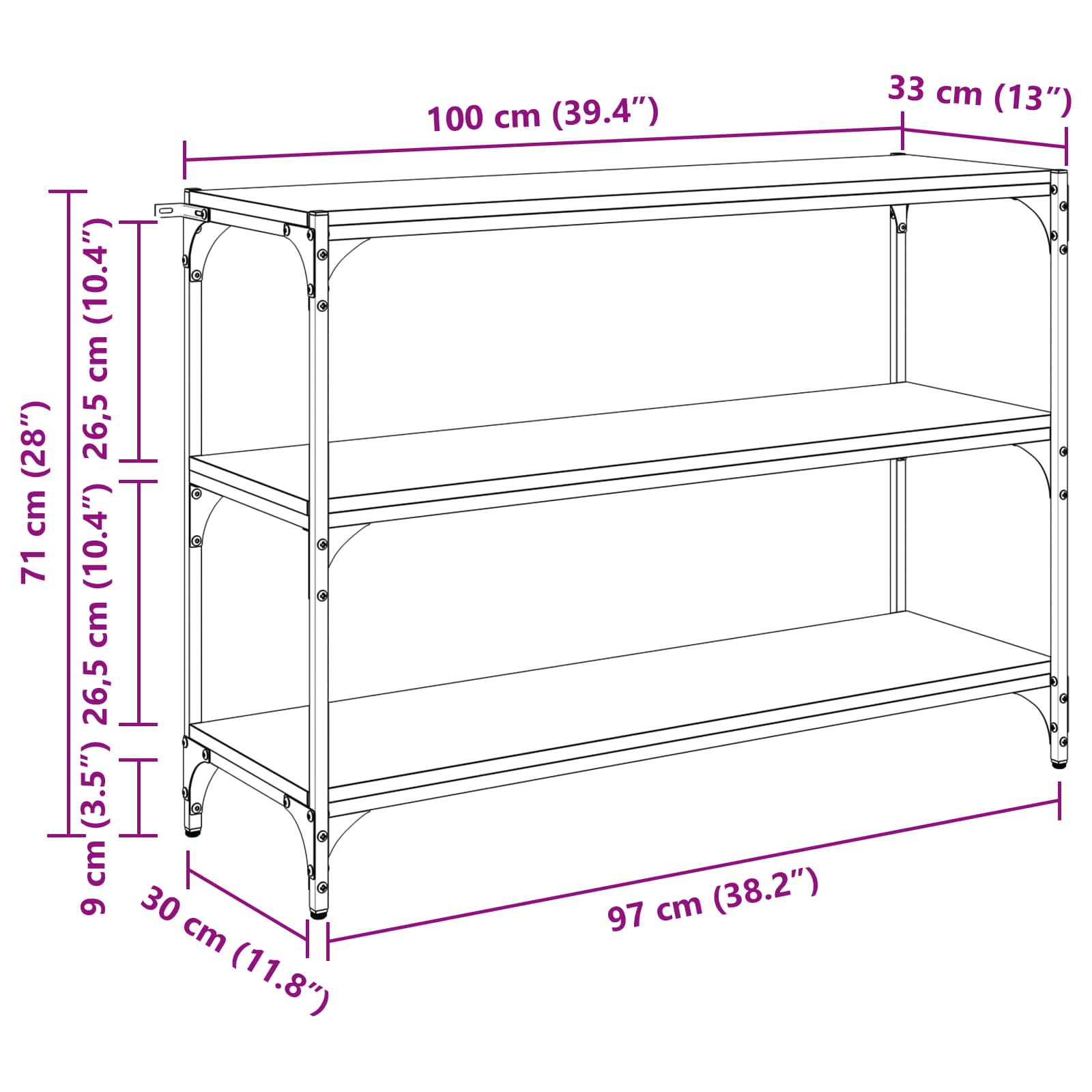 Bücherregal Schwarz 40x33x70,5 cm Holzwerkstoff und Stahl