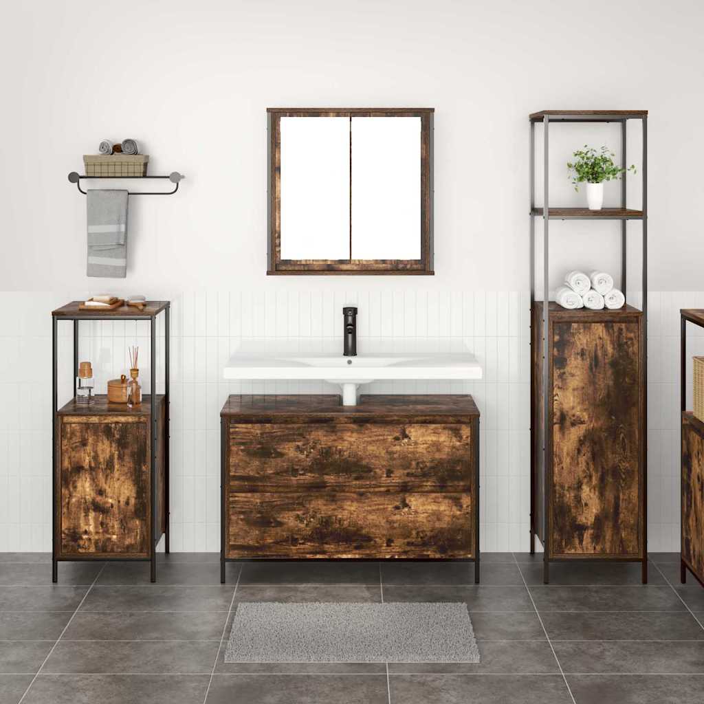 Badezimmermöbel-Set 3 pcs Schwarz Eichen-Optik Holzwerkstoff