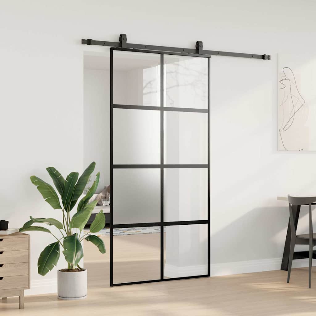 Schiebetür mit Beschlag Schwarz 76x205 cm ESG-Glas