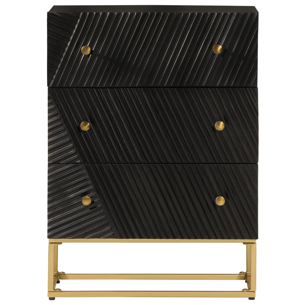 Nachttisch Schwarz 40x30x50 cm Massivholz Mango und Eisen