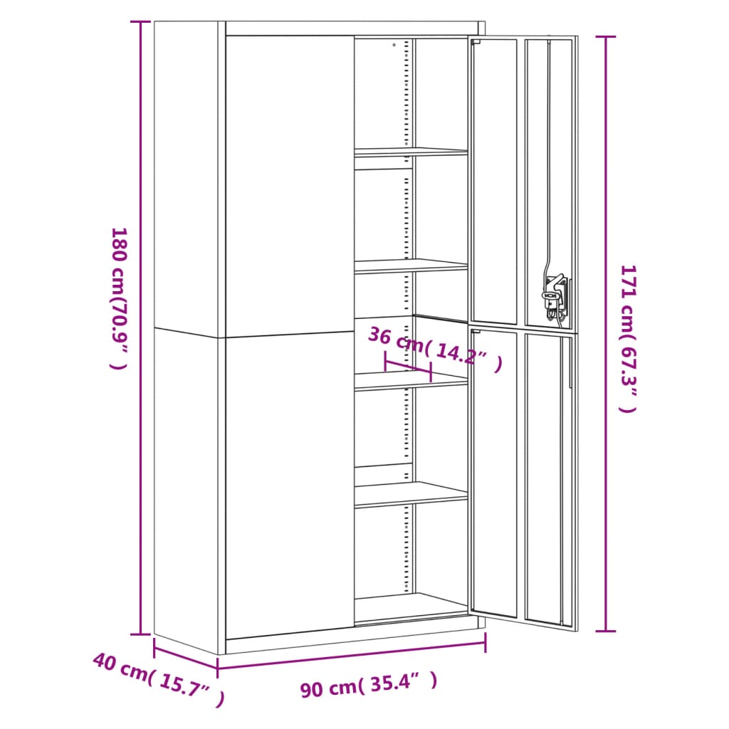Aktenschrank mit 2 Türen Grau 90 cm Stahl