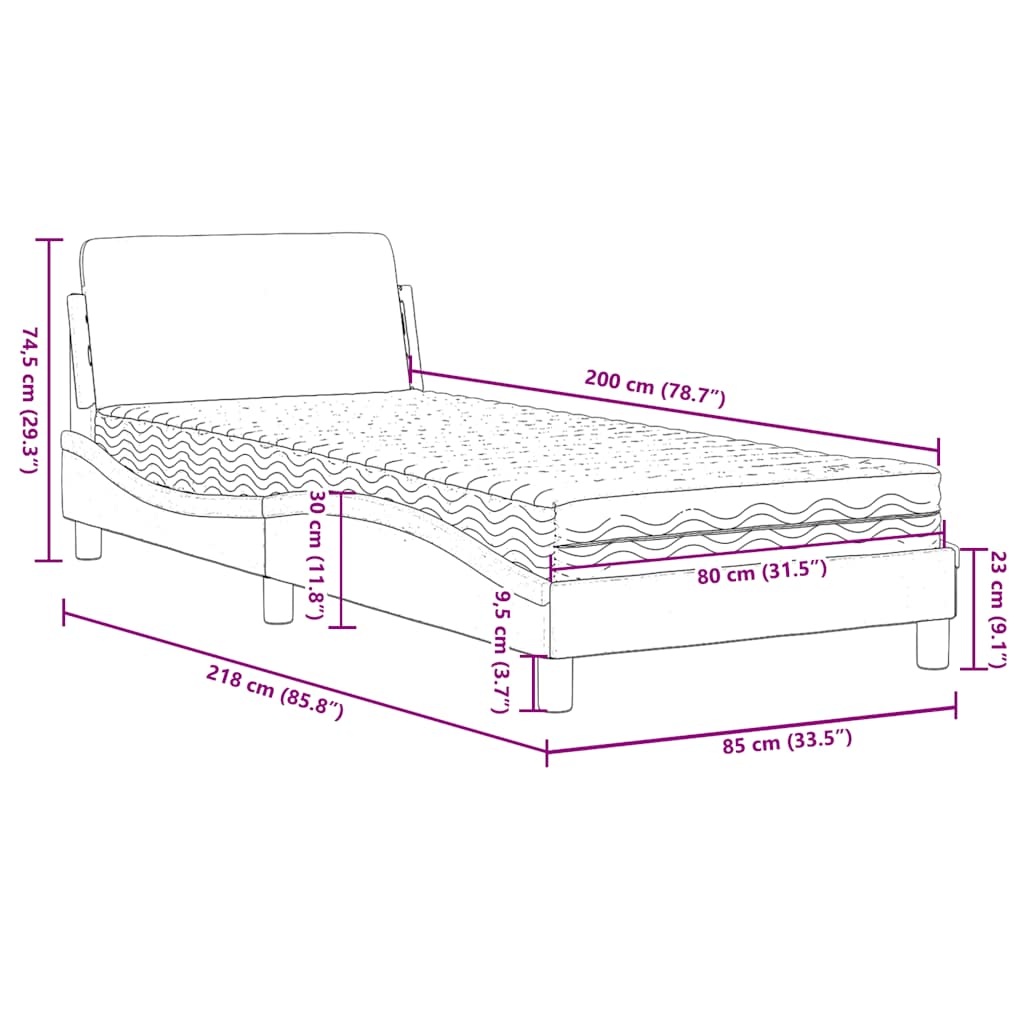 Bett mit Matratze "Dover" Hellgrau 80x200 cm Samt