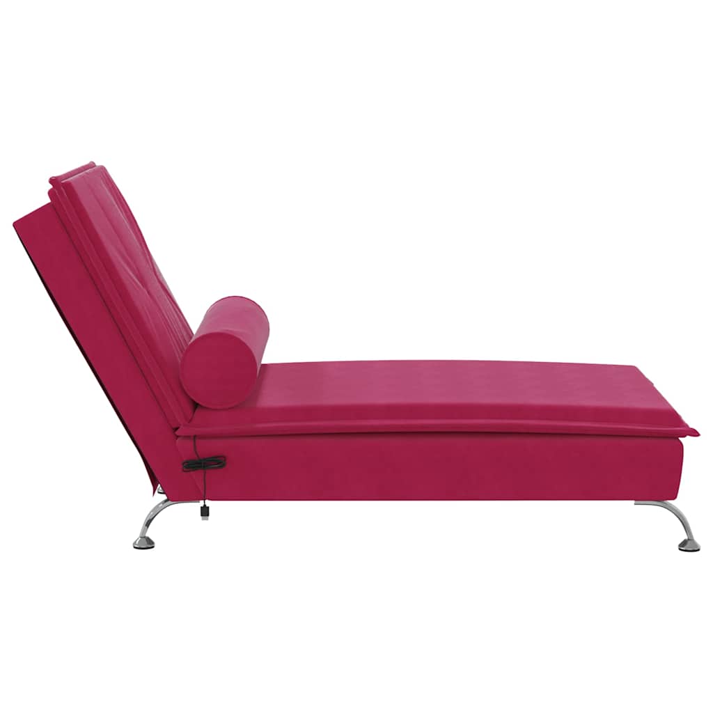 Massage-Chaiselongue mit Nackenrolle Hellgrau Samt