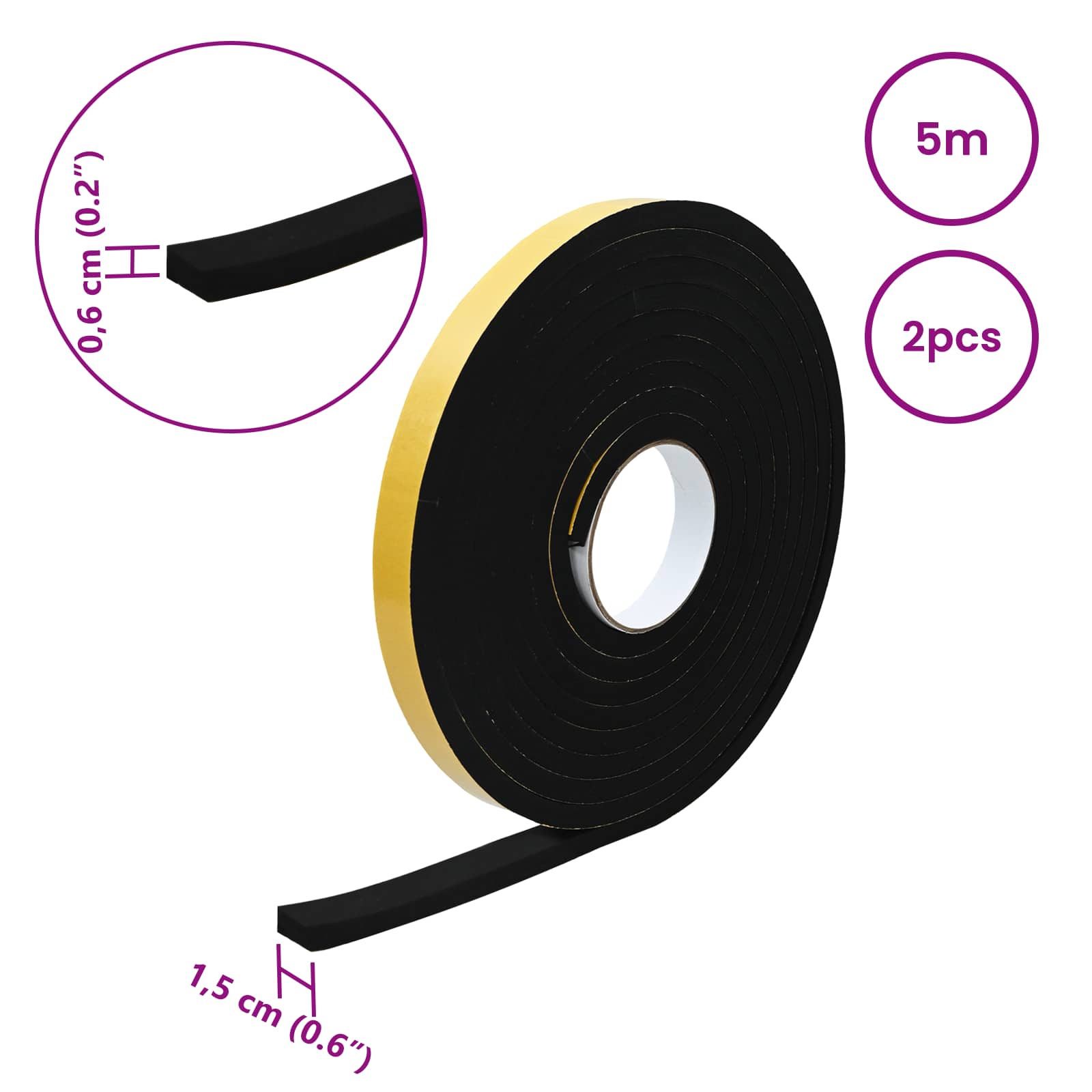 Selbstklebendes Schaumstoffband Schwarz 10mm x 10m CR-Schaum