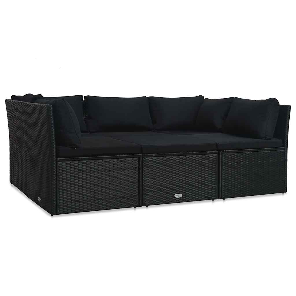 4-tlg. Garten-Lounge-Set mit Polstern Poly Rattan Grau