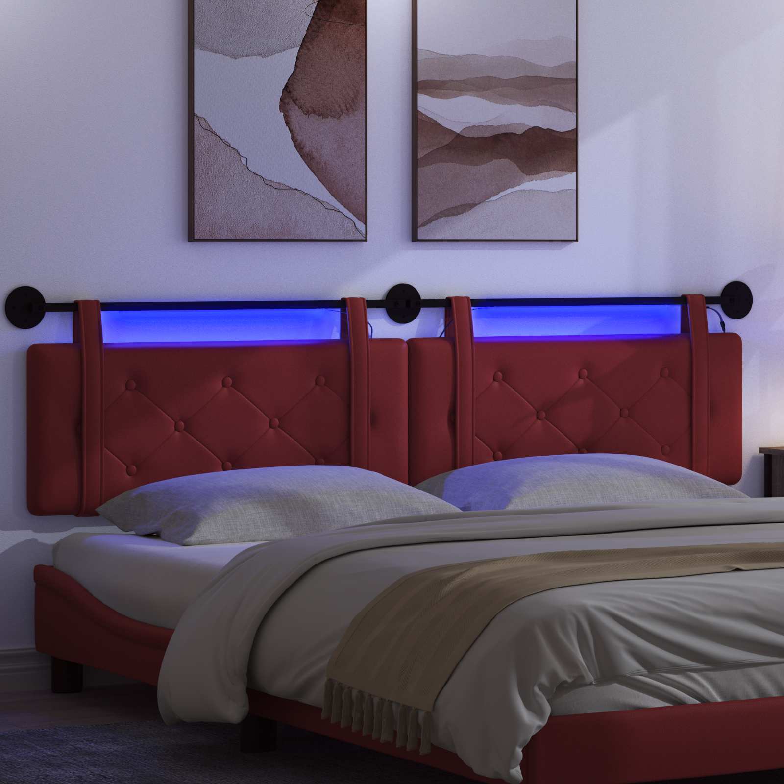 Hängendes Kopfteil Mit LED Licht Creme Kunstleder