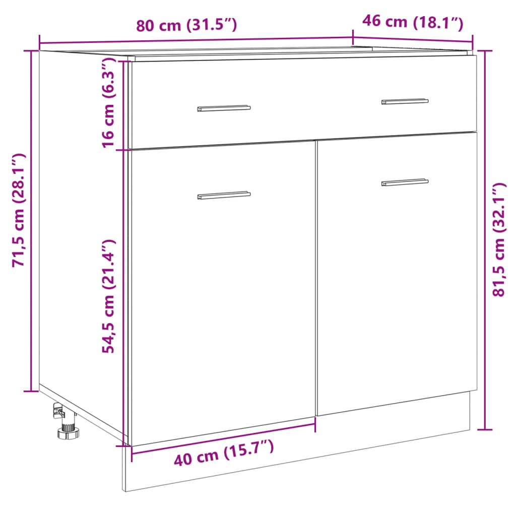 Unterschrank Lyon Weiß 60x46x81,5 cm Holzwerkstoff