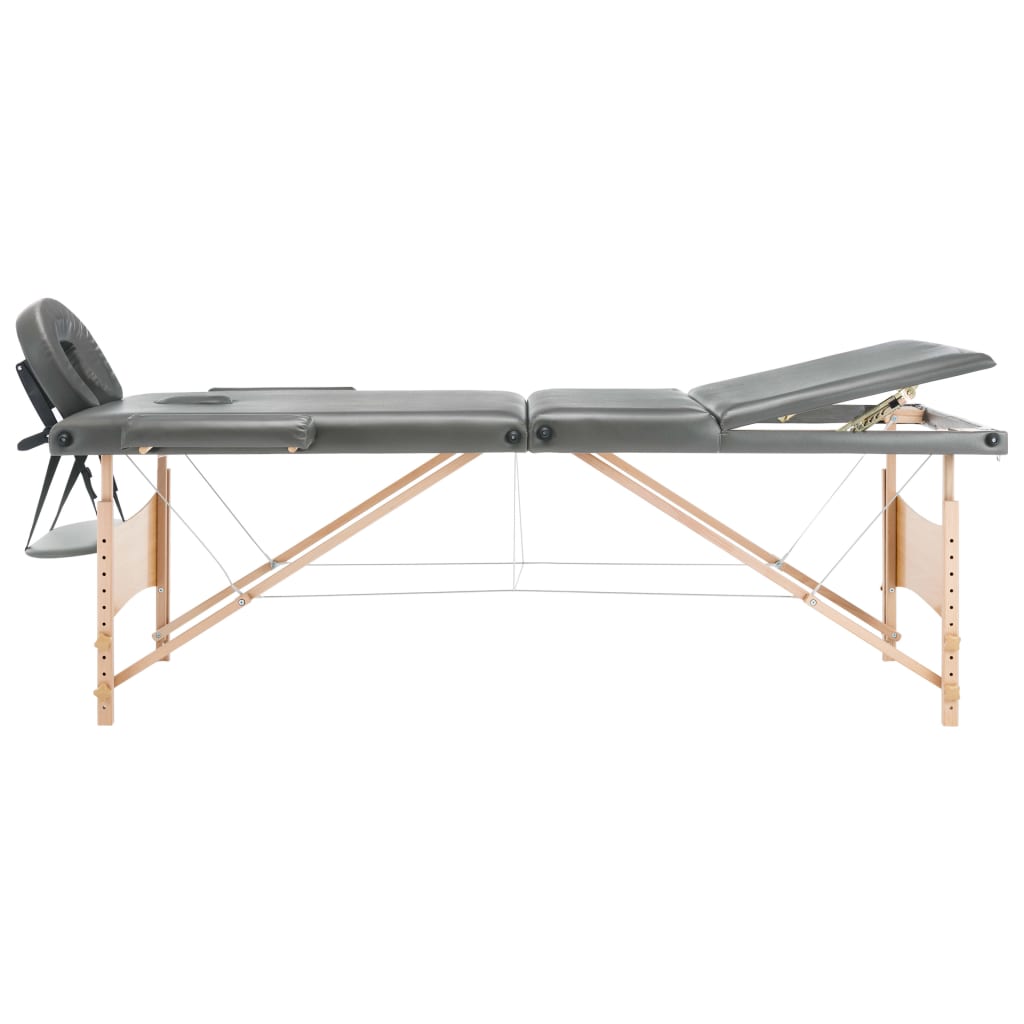 Massageliege Klappbar 3-Zonen mit Holzgestell Schwarz