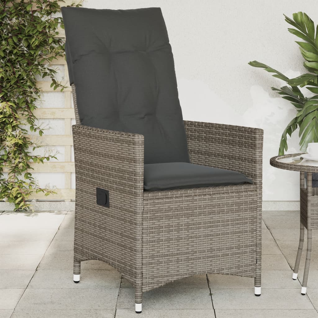 Gartensessel Verstellbar mit Kissen Schwarz Poly Rattan