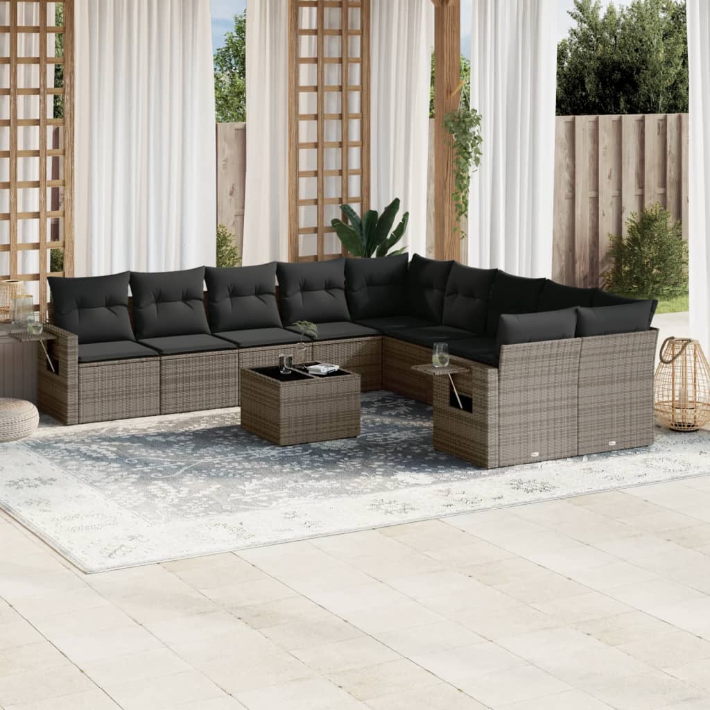 10-tlg. Garten-Sofagarnitur mit Kissen Schwarz Poly Rattan