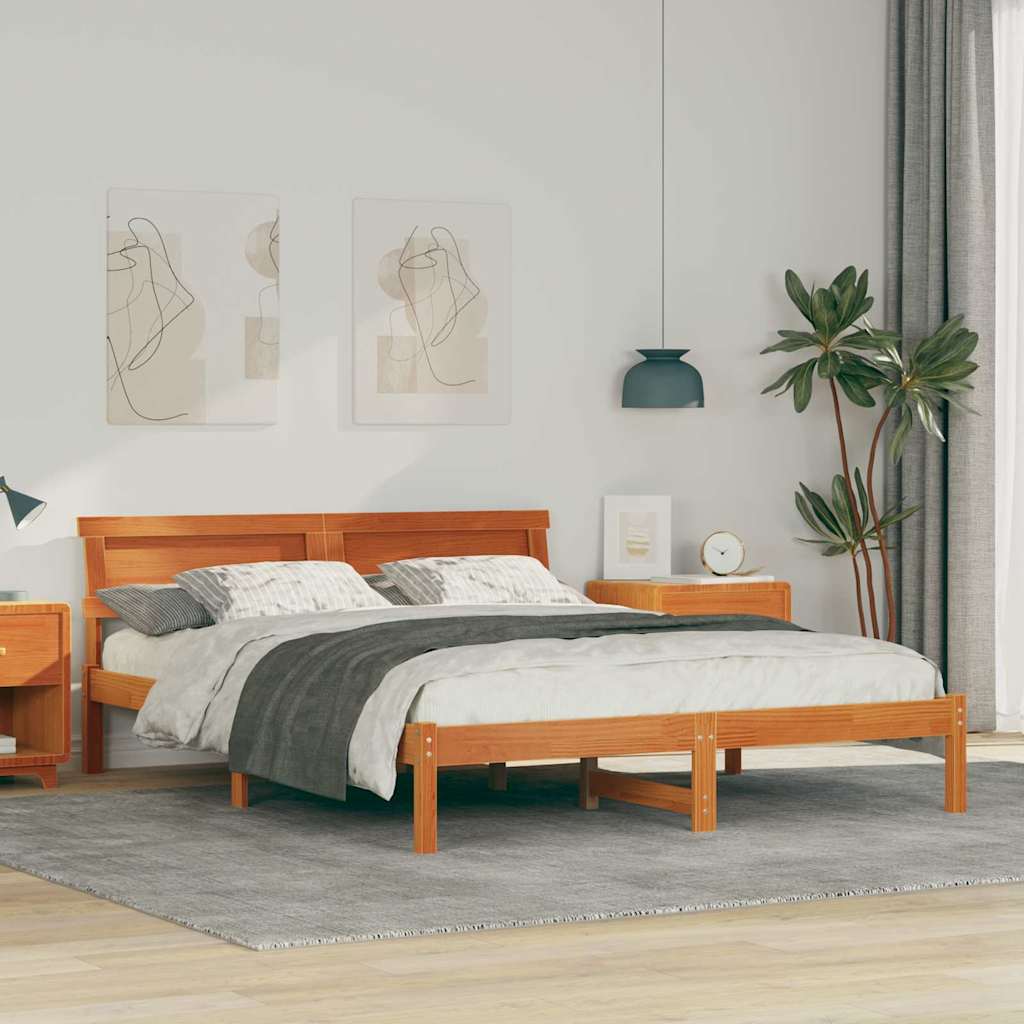 Bettgestell mit Kopfteil Braun 200 x 200 cm Massivholz Kiefer