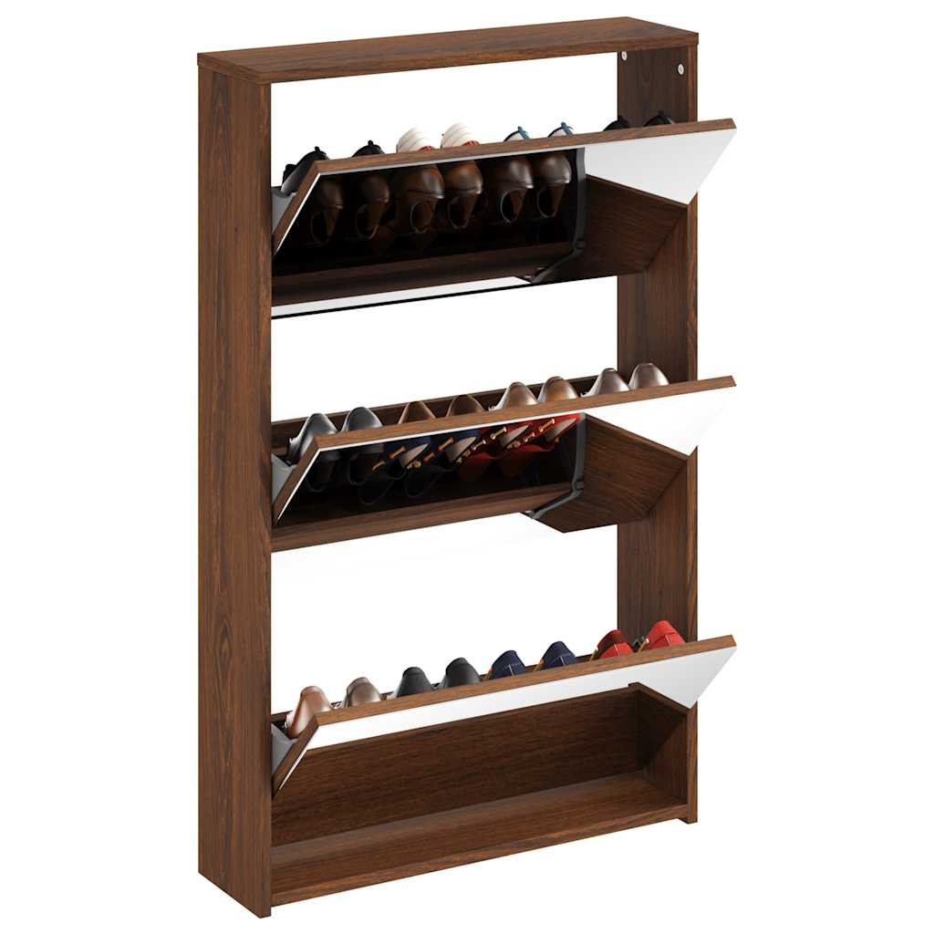 Schuhschrank mit 2 Fächern Spiegel Eiche-Optik 63x17x67 cm