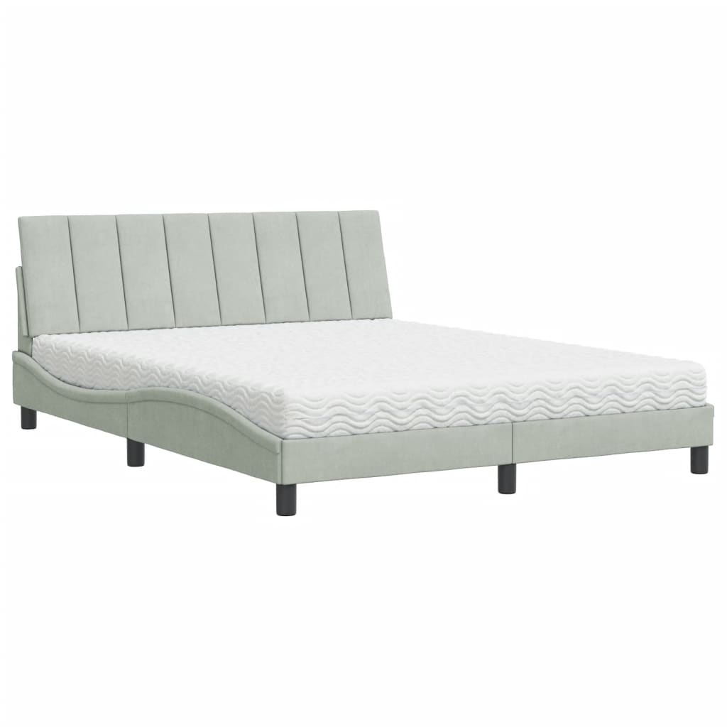 Bett mit Matratze "Hanko" Hellgrau 80x200 cm Samt