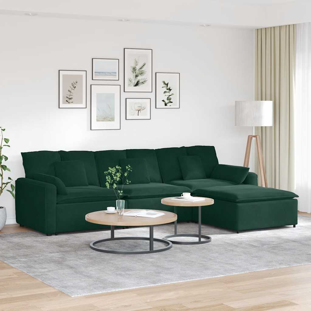 Modulares Sofa mit Fußhocker und Kissen Blau