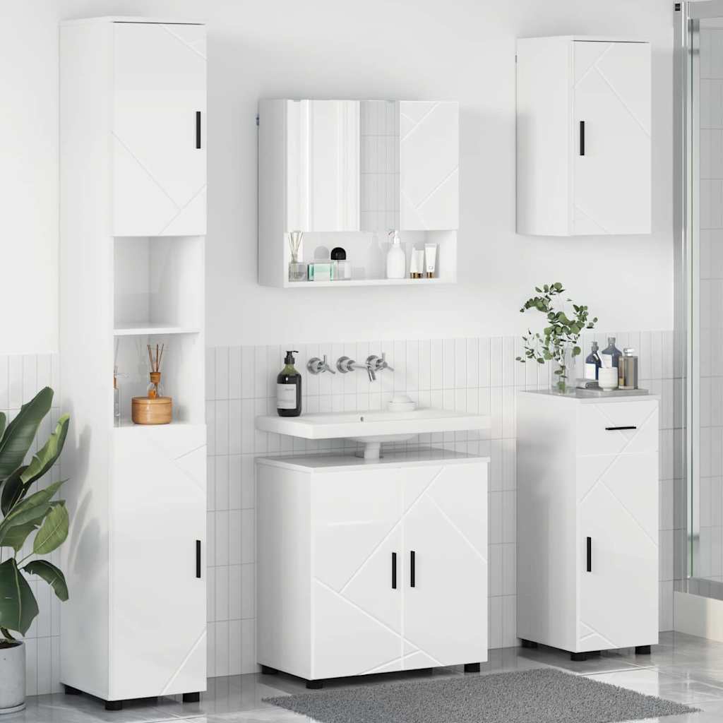 Badezimmermöbel-Set mit Tür 5 pcs Weiß Holzwerkstoff & Metall