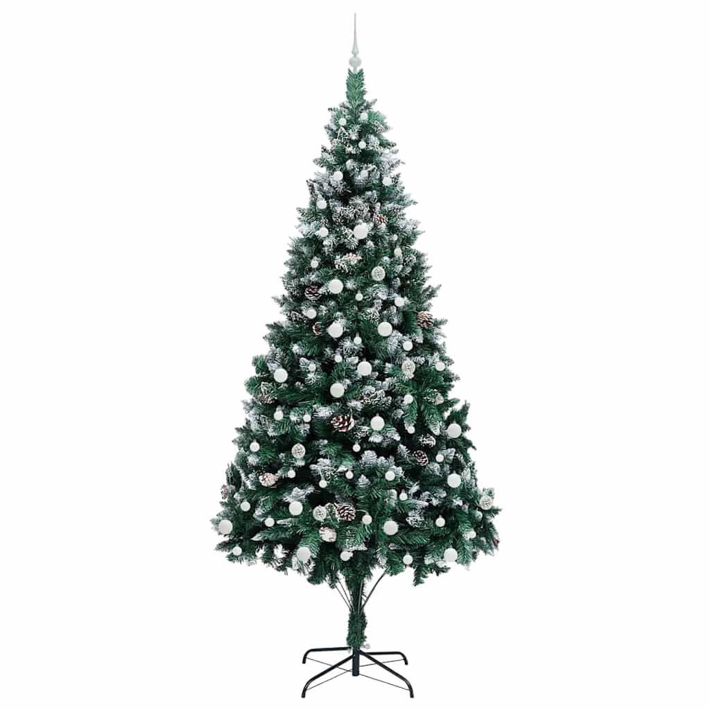 Künstlicher Weihnachtsbaum mit LEDs Kugeln Zapfen 150 cm