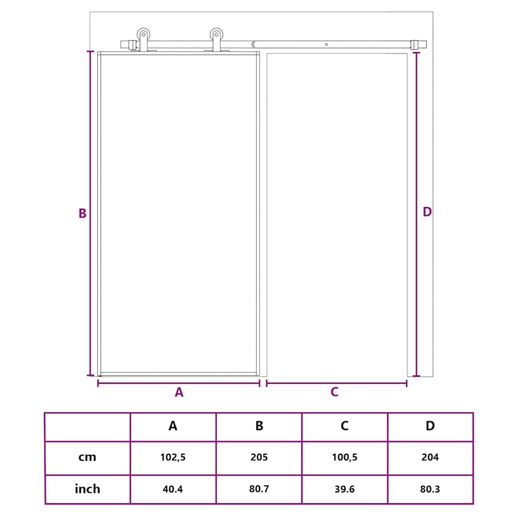 Schiebetür Aluminium und ESG Glas 90x205 cm Schwarz