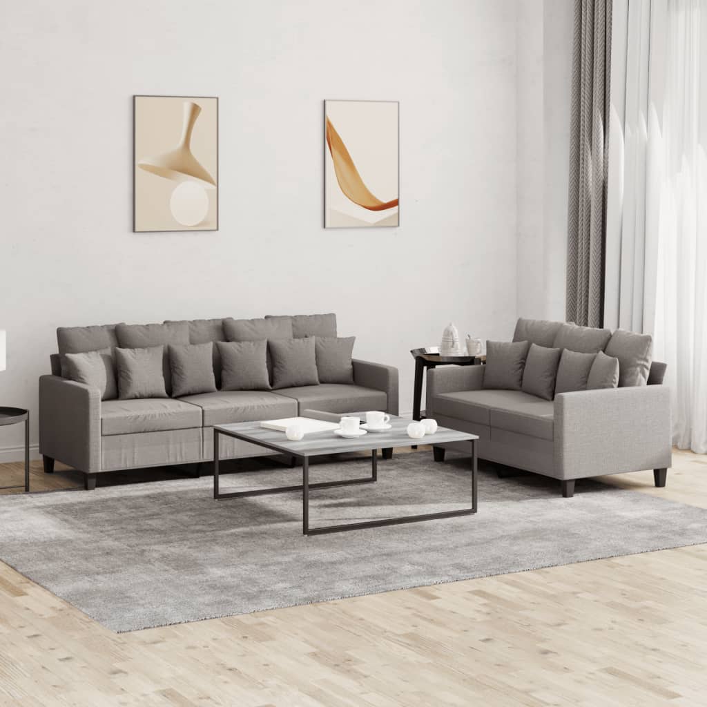 2-tlg. Sofagarnitur mit Kissen Braun Stoff