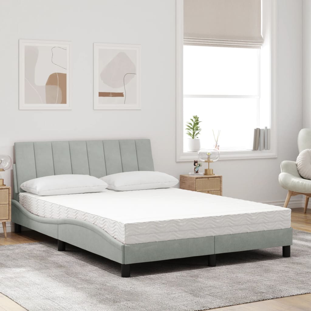 Bett mit Matratze "Hanko" Hellgrau 80x200 cm Samt
