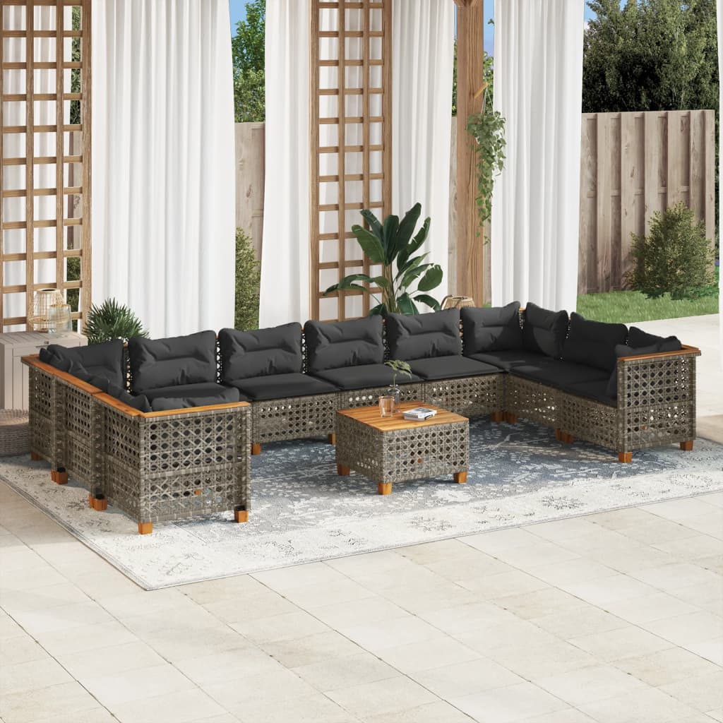 10-tlg. Garten-Sofagarnitur mit Kissen Beige Poly Rattan
