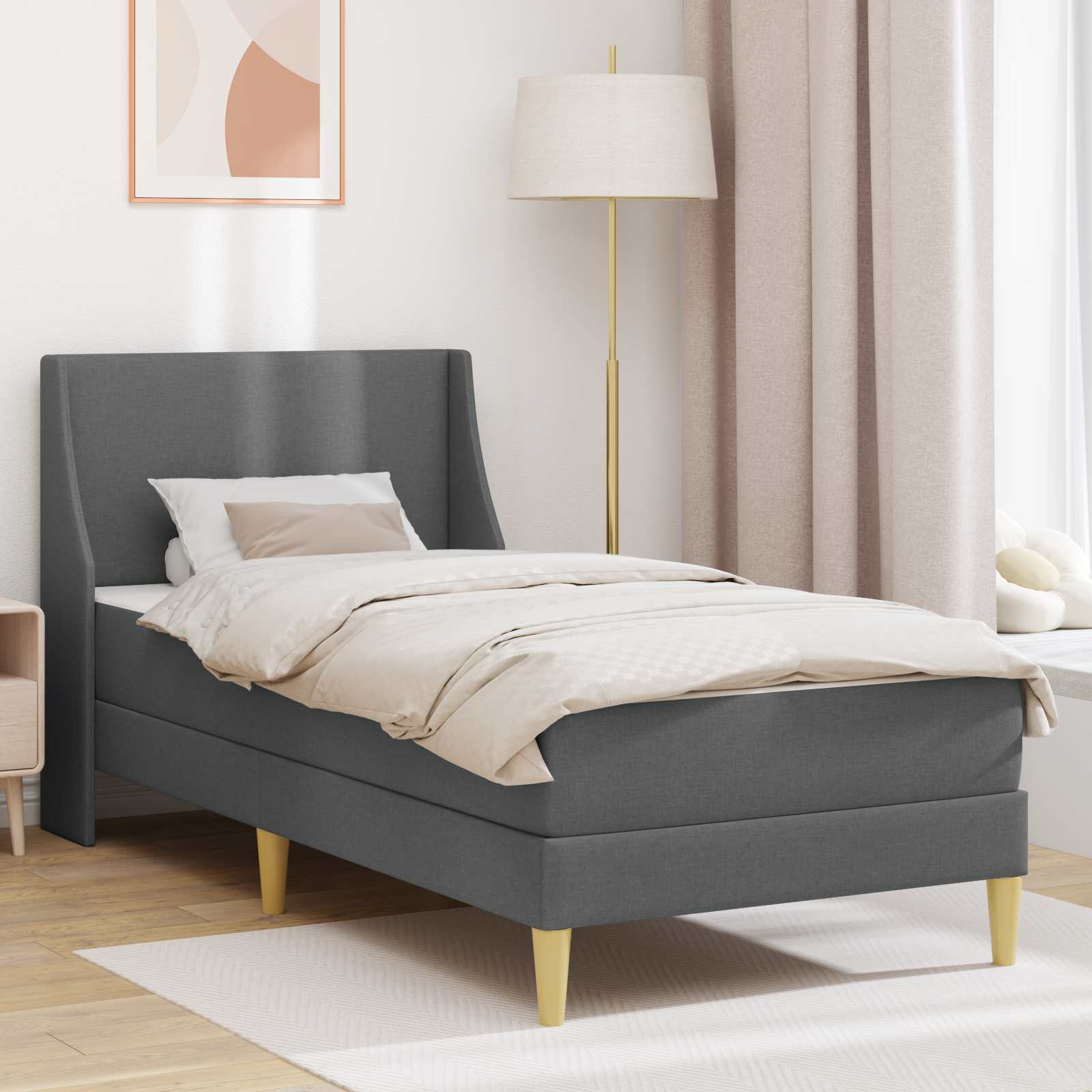 Bettgestell mit Matratze Hellgrau 80x 200 cm Polyester