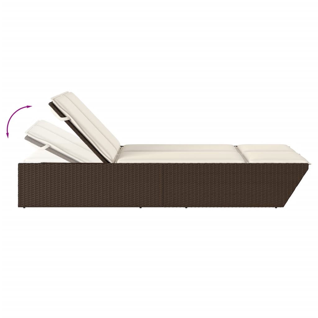 Doppel-Sonnenliege mit Kissen Schwarz Poly Rattan